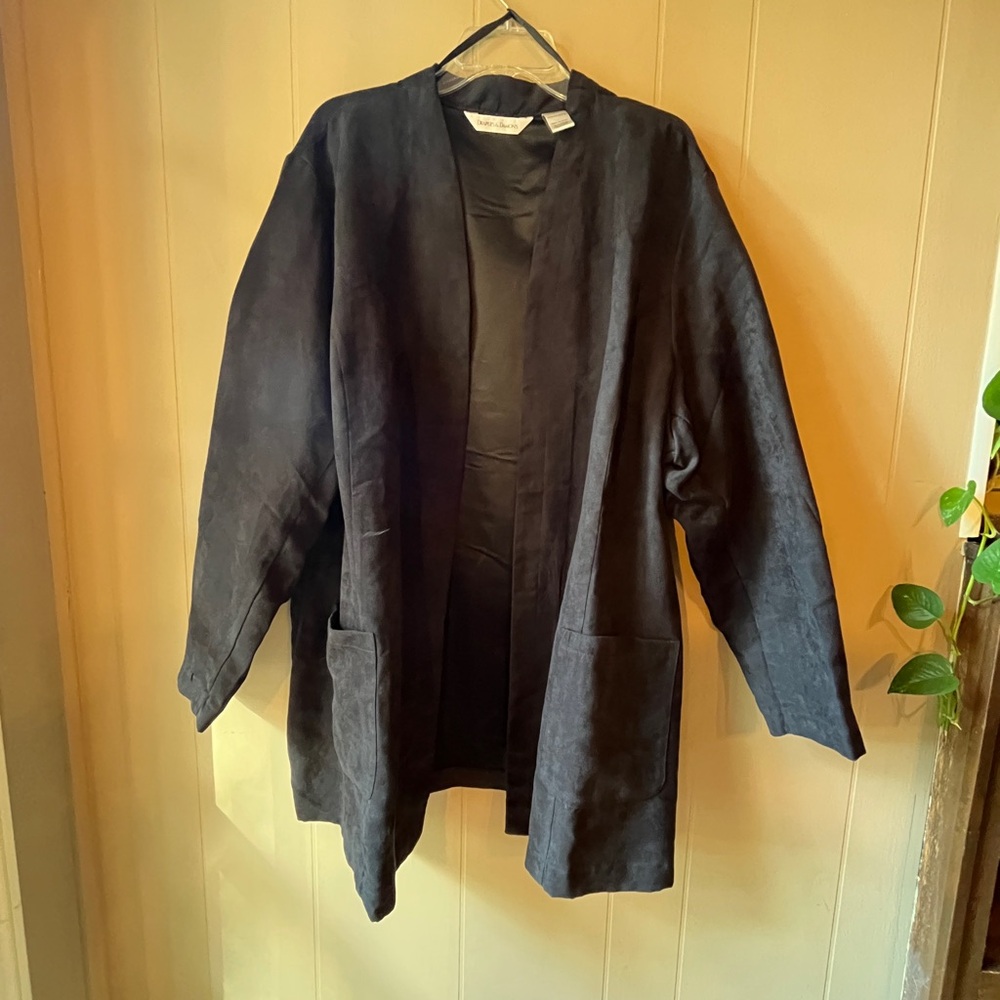 Black suede-like light weight jacket.